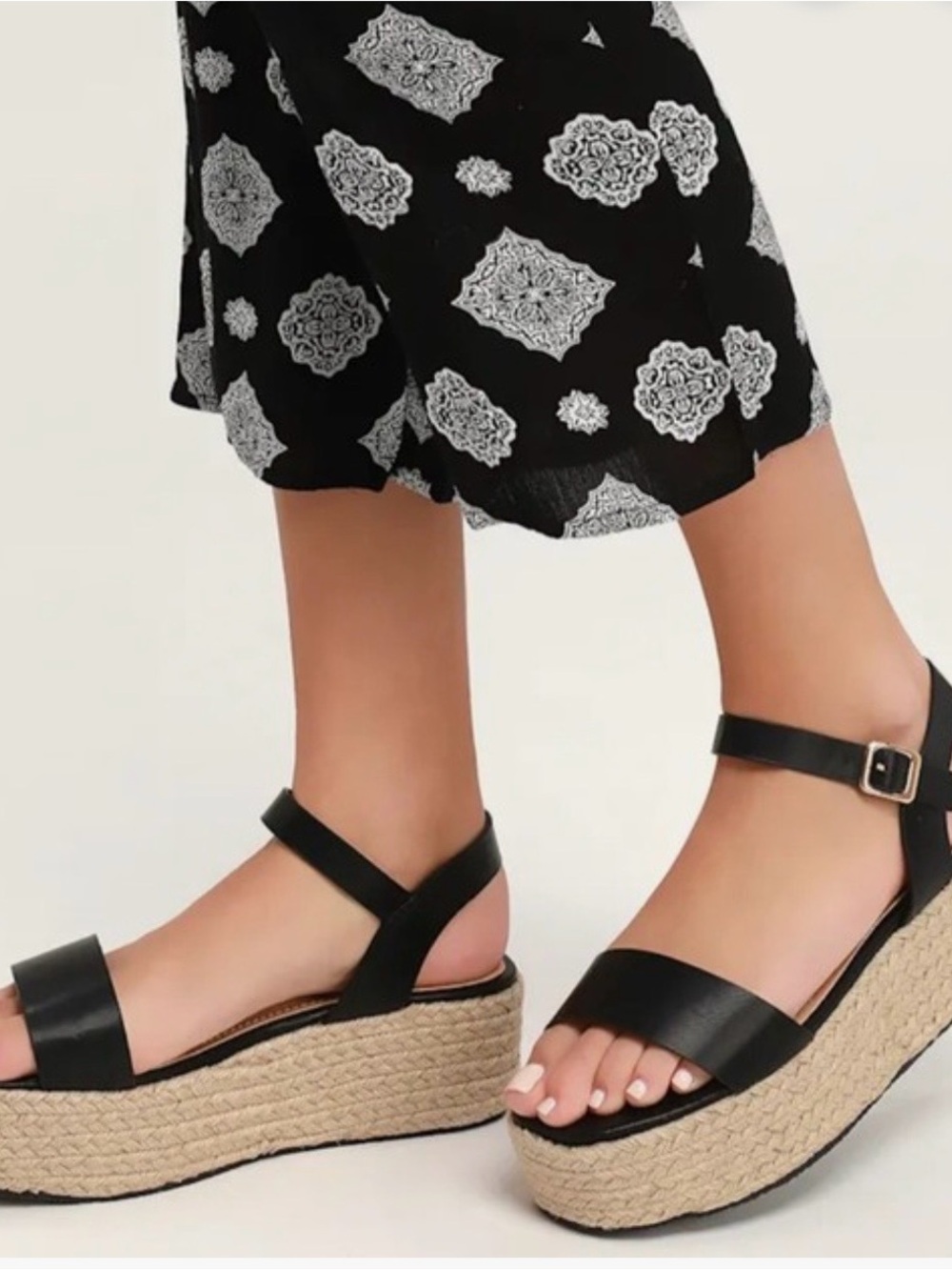 Lulu's Black Espadrille Platform Ankle-Strap Sandals